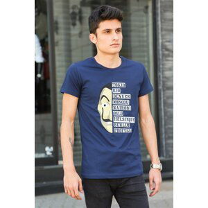 Madmext Printed Navy Blue T-Shirt 4016