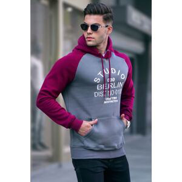 Madmext Smoked Embroidered Hooded Sweatshirt 6011