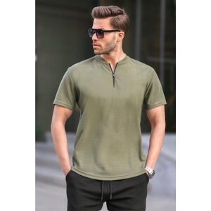 Madmext Khaki Green Zipper Collar Men's T-Shirt 6086