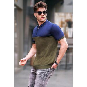 Madmext Khaki Zippered Polo Neck Knitwear Men's T-Shirt 5731