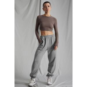 Madmext Women's Gray Painted Oversized Sweatpants with Elastic Waist