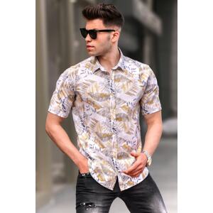 Madmext Men's Yellow Short Sleeve Patterned Shirt 5550