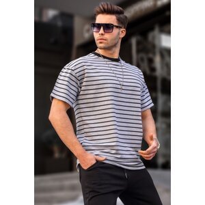 Madmext Men's Gray Crew Neck Striped Basic T-Shirt 6064