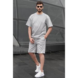 Madmext Gray Striped Men's Shorts Set 6398