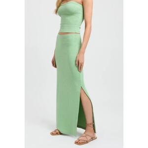 Madmext Green Basic Women's Long Skirt With Slit Detail