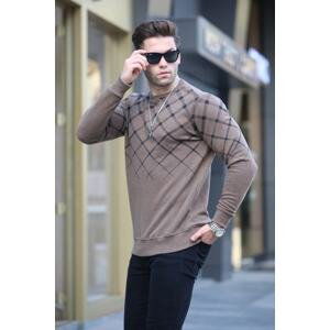 Madmext Camel Patterned Crew Neck Knitwear Sweater 6019