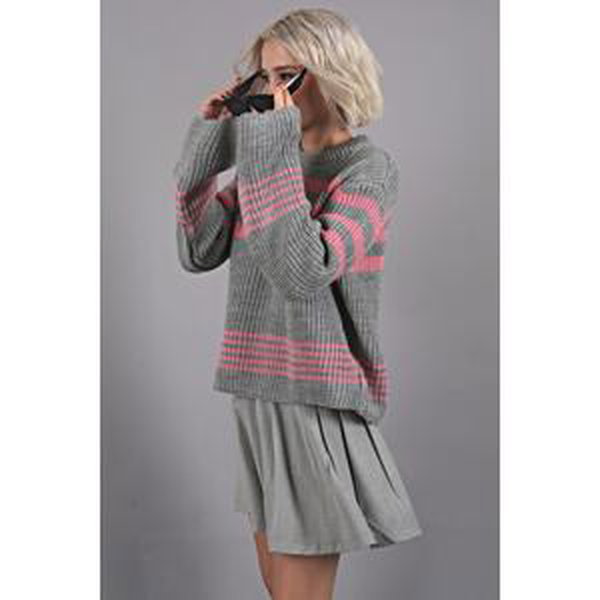 Madmext Gray Striped Knitwear Sweater