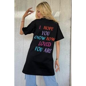 Madmext Women's Black Printed Oversize Crew Neck T-Shirt