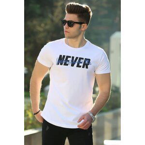 Madmext Men's White Printed T-Shirt 4477