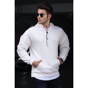 Madmext Basic White Men's Hooded Sweatshirt 4764