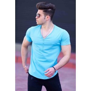 Madmext Men's Buttoned Turquoise T-Shirt 4490