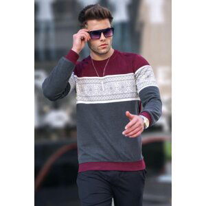 Madmext Burgundy Jacquard Patterned Crew Neck Knitwear Sweater 5966