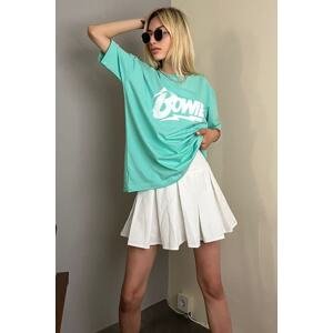 Madmext Mint Green Printed Over Fit T-Shirt