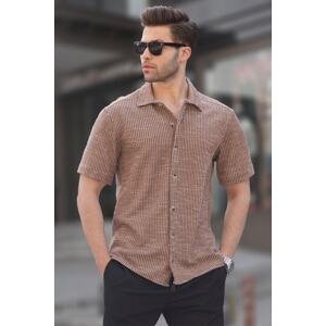 Madmext Men's Brown Striped Short Sleeve Shirt 5595
