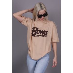 Madmext Beige Printed Over Fit T-Shirt