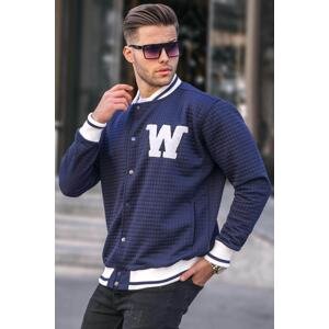 Madmext Men's Navy Blue Quilted Patterned Bomber Jacket 6035