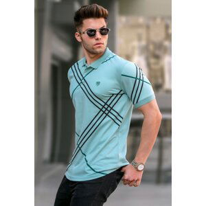 Madmext Mint Green Patterned Polo Neck T-Shirt 5870