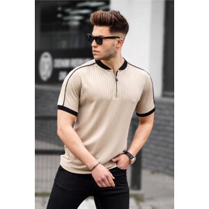 Madmext Men's Beige Zipper Collar Combed Cotton T-Shirt