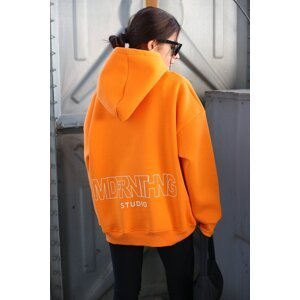 Madmext Mad Girls Orange Printed Oversize Sweatshirt