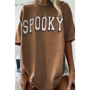 Madmext Women's Brown Printed Oversize T-shirt Mg969