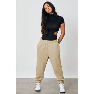 Madmext Women's Beige Oversized Sweatpants with Elastic Waist