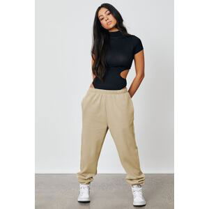 Madmext Women's Beige Elastic Waist Oversize Sweatpants