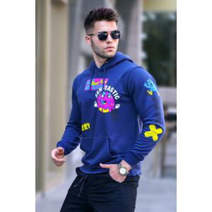 Madmext Navy Blue Printed Hooded Sweatshirt 5896