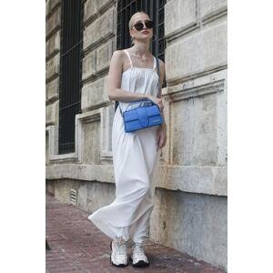 Madmext Long Loose White Crepe Dress With Straps