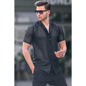 Madmext Black Short Sleeve Patterned Shirt 5597