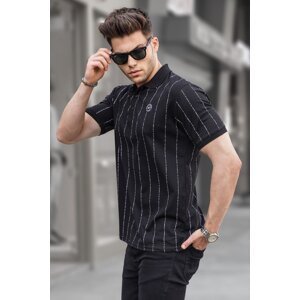 Madmext Black Buttoned Striped Polo Neck T-Shirt 5879
