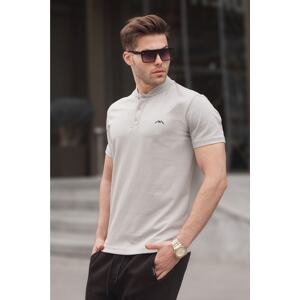 Madmext Men's Gray Color Dyed Large Collar T-Shirt 6067