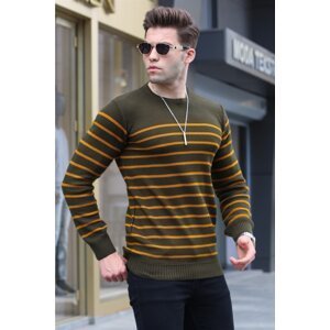 Madmext Khaki Striped Crew Neck Knitwear Sweater 5992