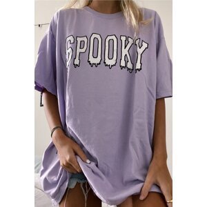 Madmext Women's Lilac Printed Oversize T-shirt Mg969