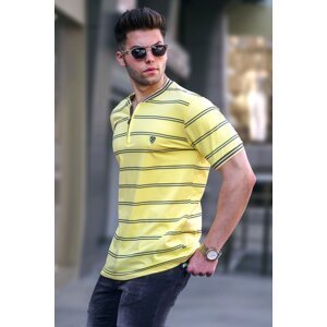 Madmext Men's Yellow Striped Polo Neck T-Shirt 5874