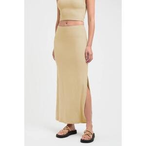 Madmext Beige Basic Slit Detailed Women's Long Skirt