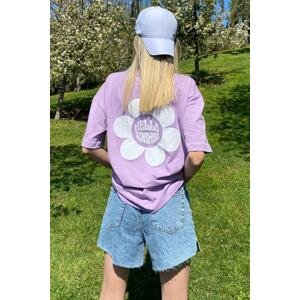 Madmext Lilac Printed Oversize Round Neck Women's T-Shirt