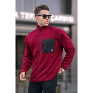Madmext Burgundy High Neck Zipper Windproof Outdoor Men's Fleece Sweatshirt 6046