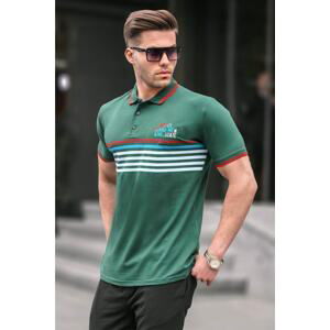 Madmext Green Striped Polo Neck T-Shirt 5869