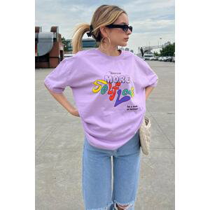 Madmext Lilac Printed Oversize T-Shirt
