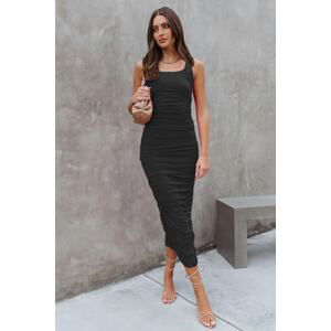 Madmext Black Pleated Pencil Model Strap Dress