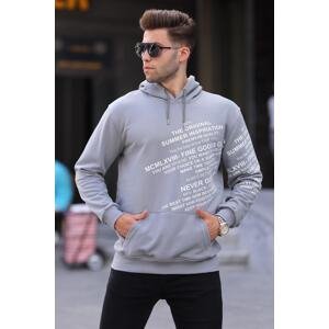 Madmext Dyed Gray Printed Hooded Sweatshirt 6009