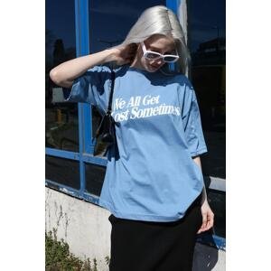 Madmext Blue Printed Oversize T-Shirt Mg1532