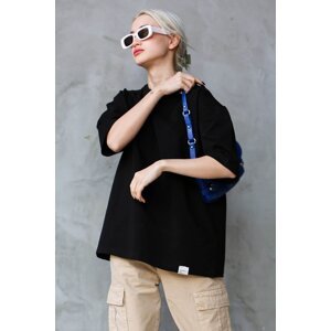 Madmext Black Crew Neck Basic Oversize T-shirt