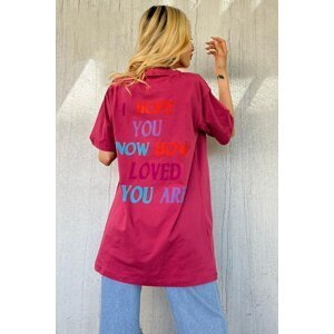 Madmext Pink Printed Oversize Crew Neck Women's T-Shirt