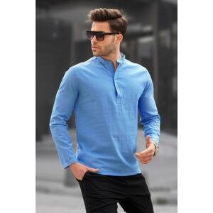 Madmext Blue Linen Men's Regular Fit Shirt 5586