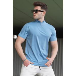 Madmext Men's Blue Half Turtleneck T-Shirt 5282