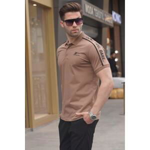 Madmext Brown Sleeve Detailed Embroidered Polo Neck T-Shirt 5892