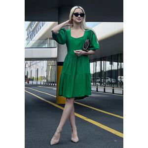 Madmext Green Decollete Basic Short Dress
