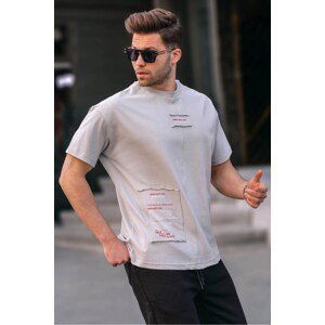 Madmext Men's Dyed Gray Patched Cotton T-Shirt 6068