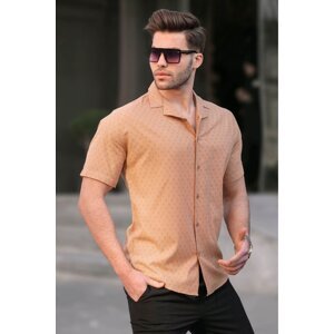 Madmext Camel Slim Fit 100% Cotton Men's Short Sleeve Shirt 5585